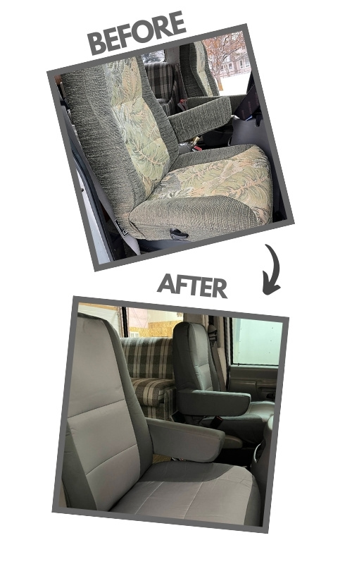 RVSC Neosupreme Captain Chair Seat Covers before and after vertical