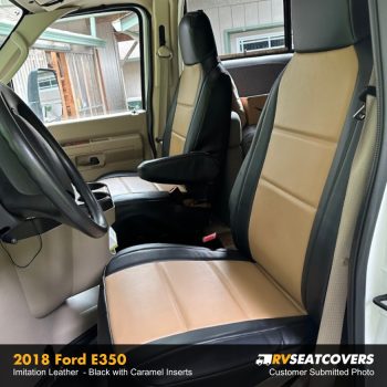 e350 seat covers in leatherette black with caramel